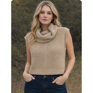 Wooden Ships Paola Buendia Cowl Neck Knit Sweater Vest TanBeige XS/S cottagecore